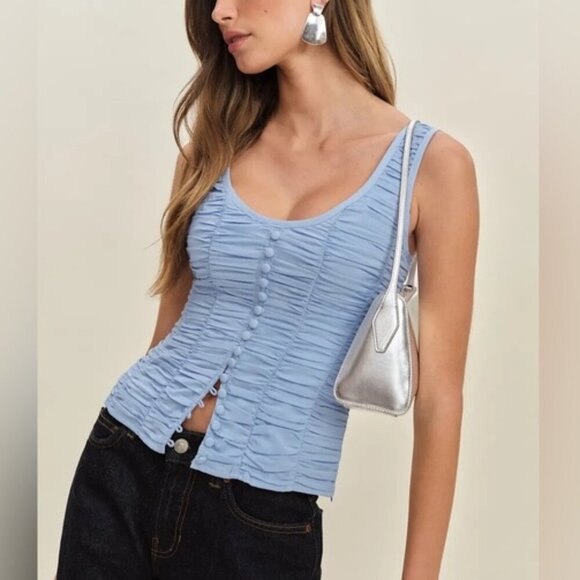 NWT Reformation Archer Top Ice Water Light Blue | US 0 UK 4 - Picture 2 of 13